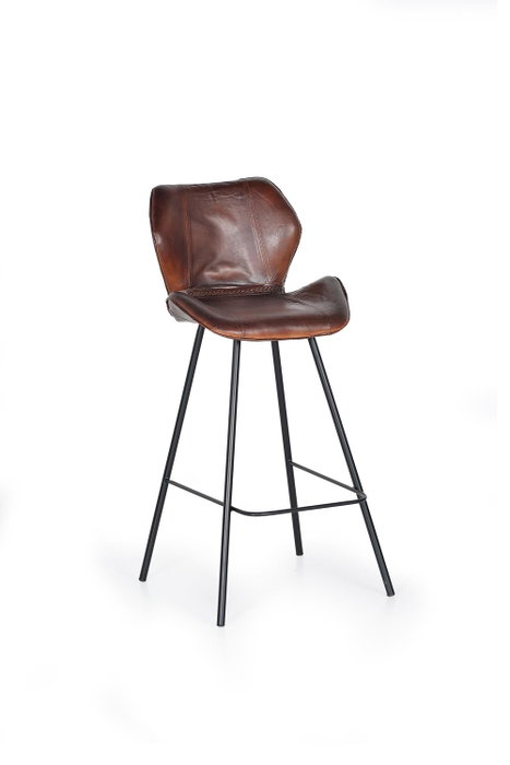Giner y Colomer - Set de 2 Tabourets de Bar en Cuir Naturel Brun avec Pieds en Métal - Hauteur d'Assise 72 cm
